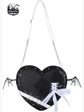 Gothic Heart Ita Shoulder Bag with PVC Pocket for Anime Pins Display
